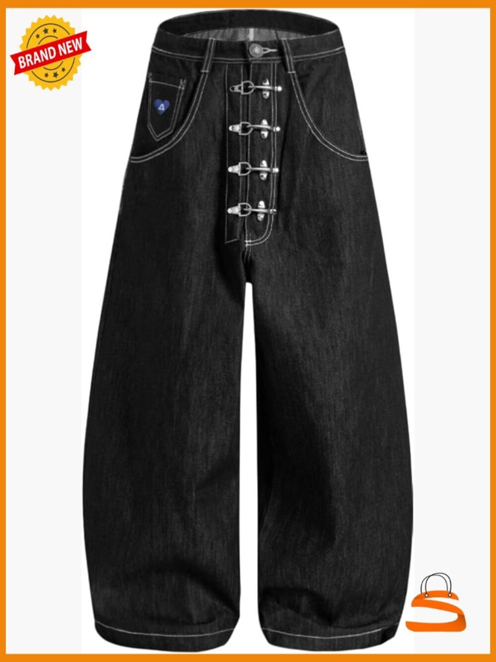 Metal Button Raw Barrel Jeans Baggy Wide Leg Denim Y2K Streetwear Pants